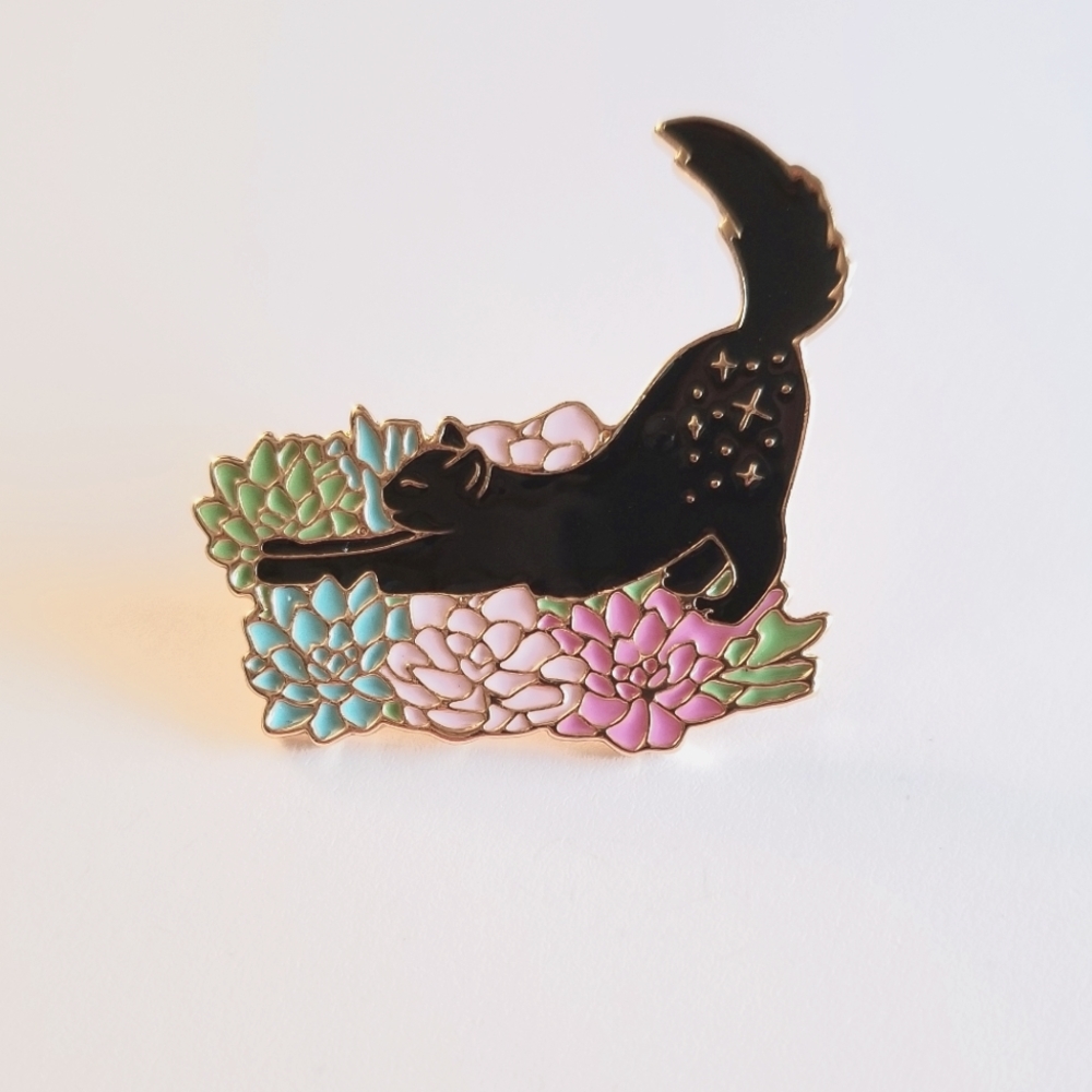 Black Cat & Flowers Enamel Pin